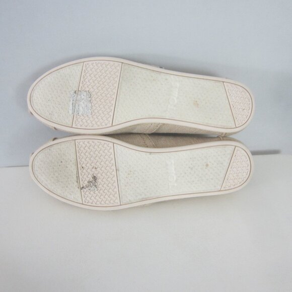 Toms Womens 8 Beige Slip On Rubber Soled Shoes Metallic Linen Flats Light Weight - Picture 11 of 12